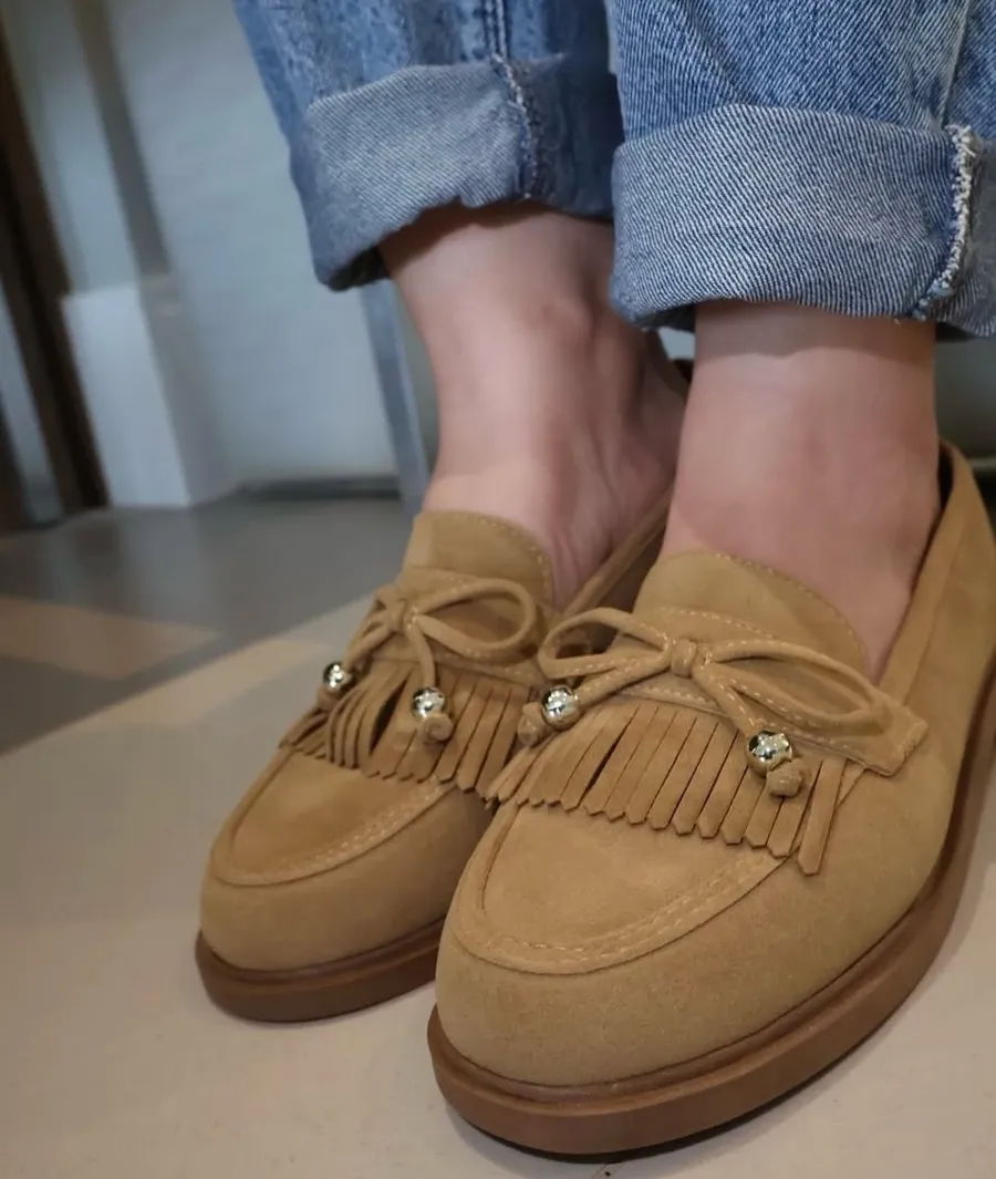 Mocassim Anacapri com franja Bege